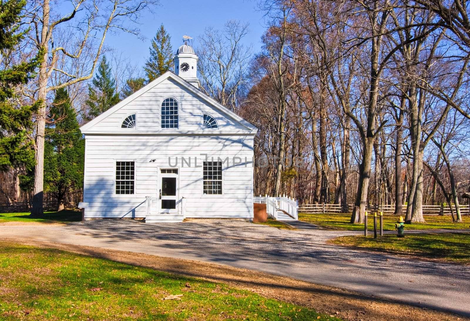 An old, restored church in Allaire Village, New Jersey. Allaire village was a bog iron industry town in New Jersey during the early 19th century.