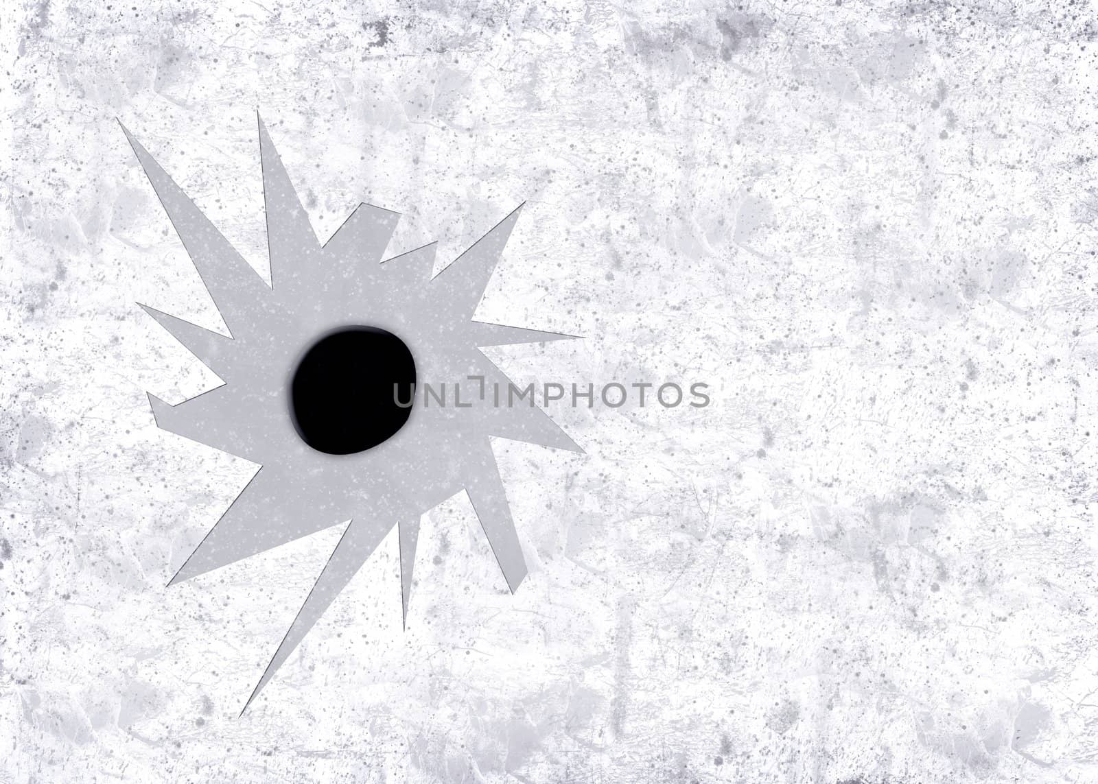 Highly detailed illustration of a bullet hole in aged textured background