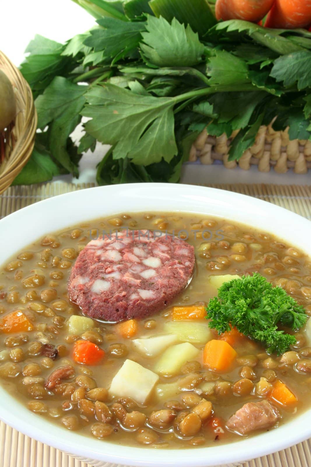 Lentil stew with vegetables and parsley