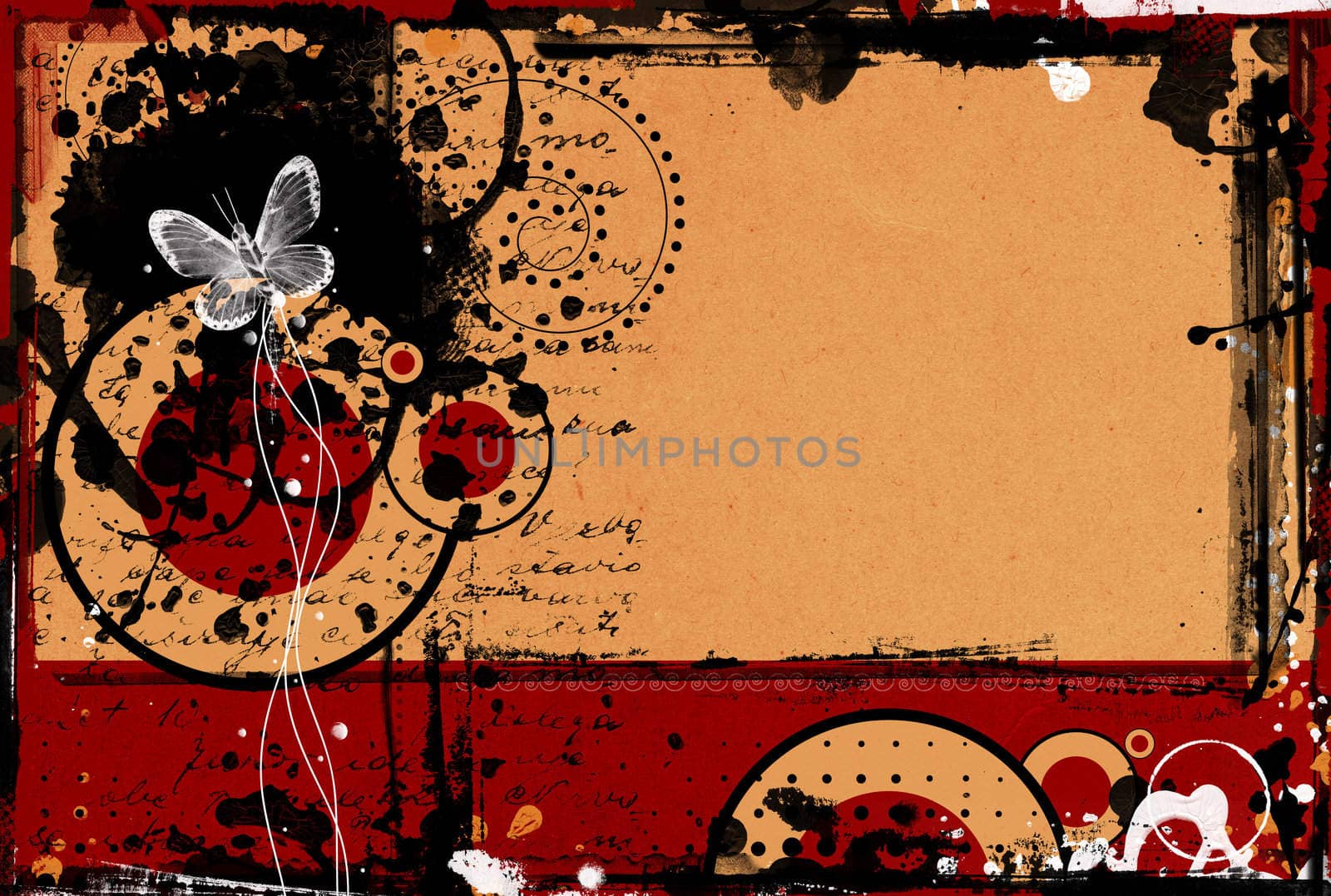 Computer designed highly detailed grunge border and background with space for your text or image. Great grunge layer for your projects.