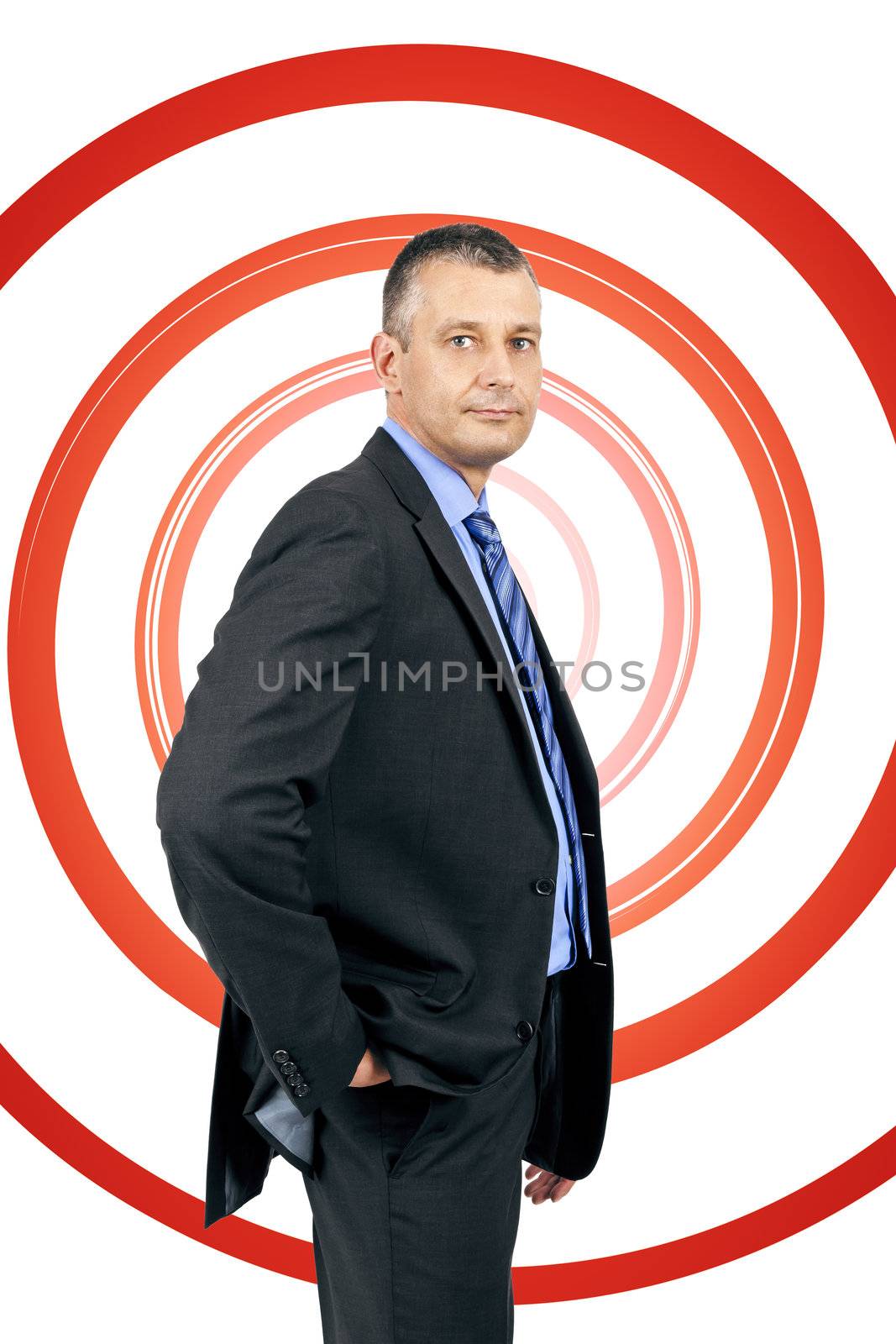 An image of a handsome business man red spiral
