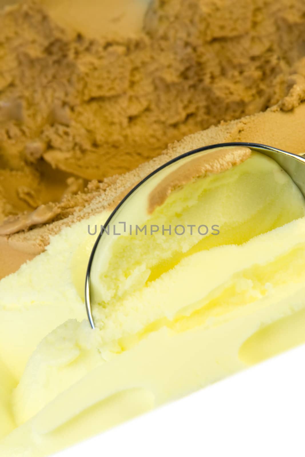 Vanilla and chocolate ice cream , studio photo