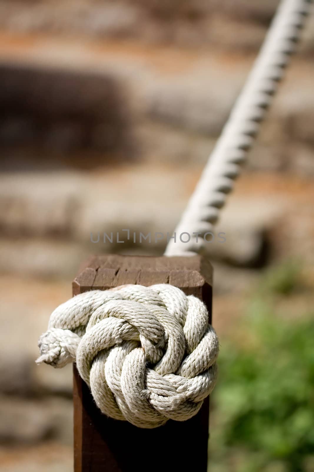 Safety rope by the stairs , shallow DOF photo