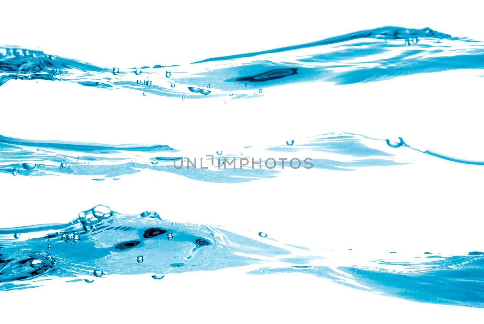 Blue water waves flowing isolated on white background.