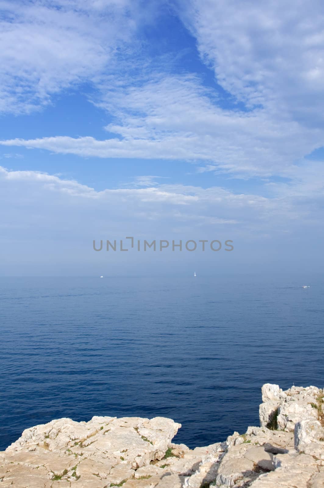 Landscape of rocky shore on a sunny day