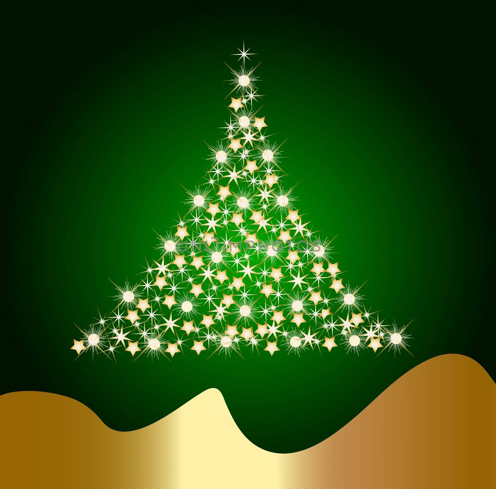 illustration of a sparkling golden christmas tree