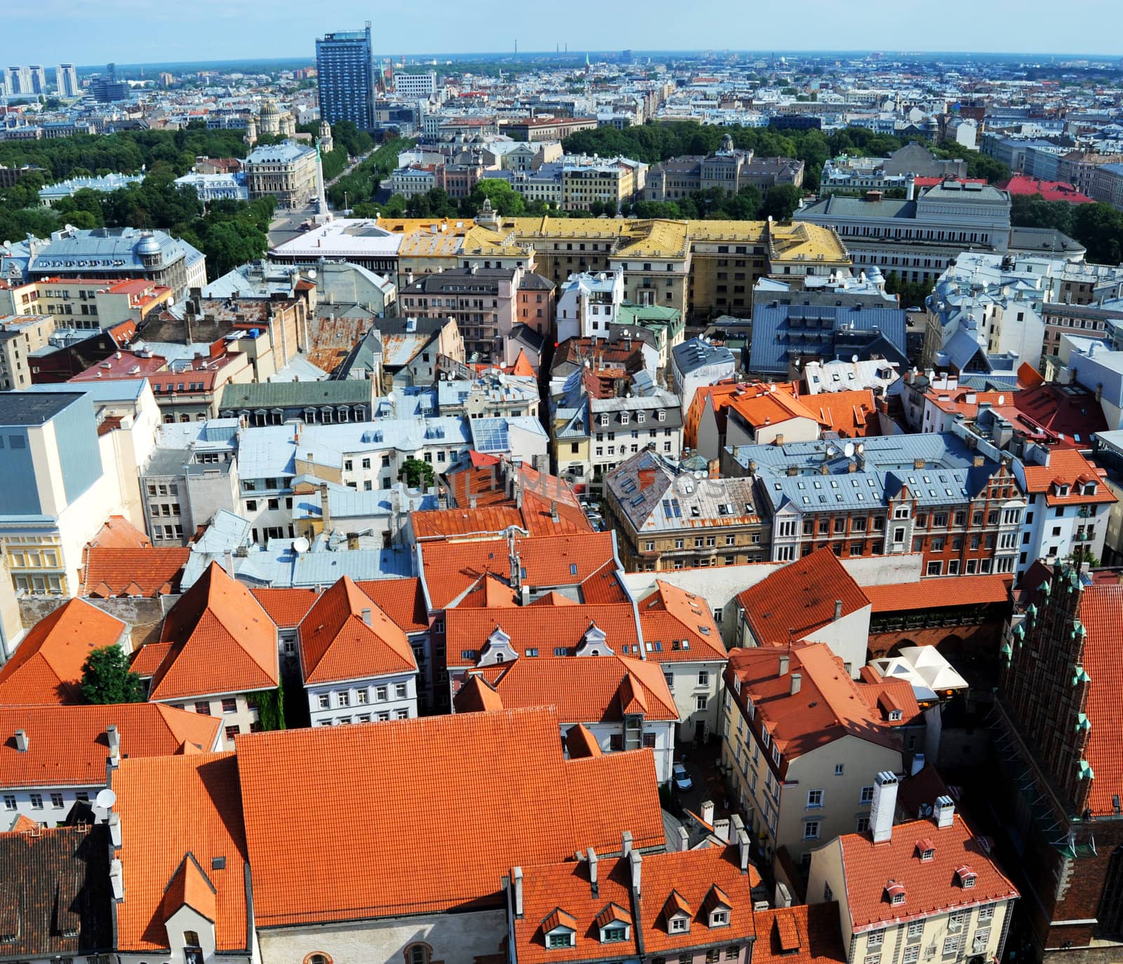 bird's-eye view from Riga cathedral on old town of Riga, Latvia