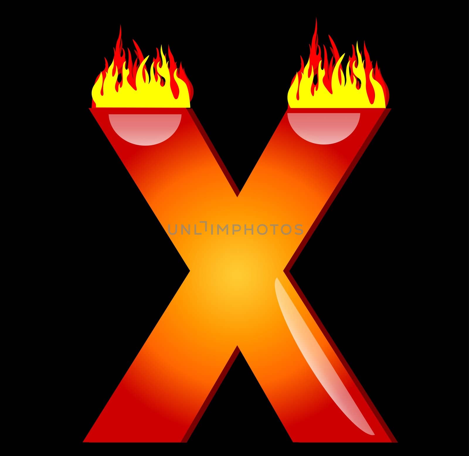 Letter X on Fire by peromarketing