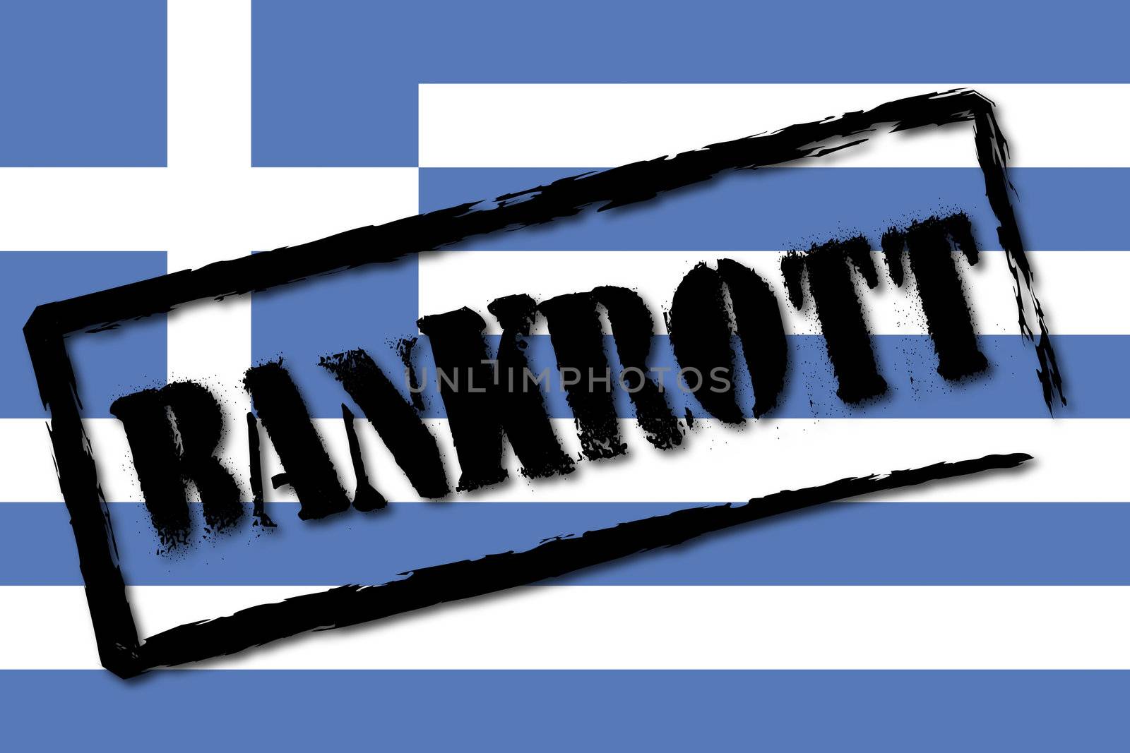 Flag of Greece - German Rubber Stamp bankrupt by peromarketing