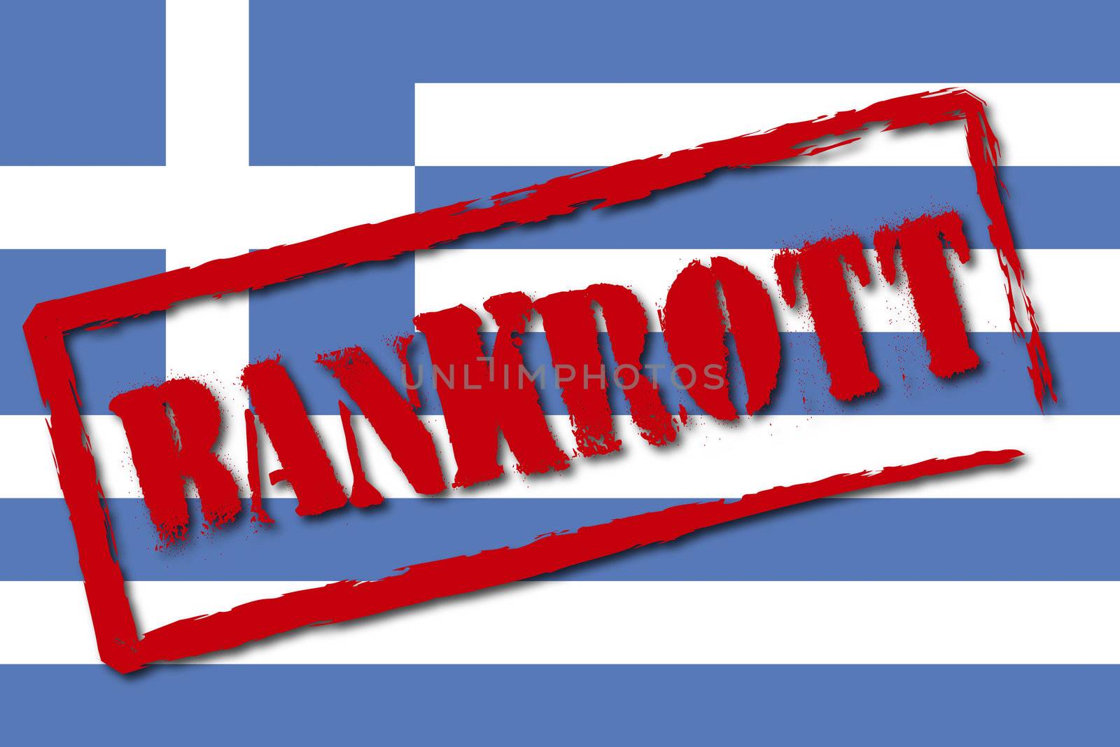 Flag of Greece - German Rubber Stamp bankrupt by peromarketing