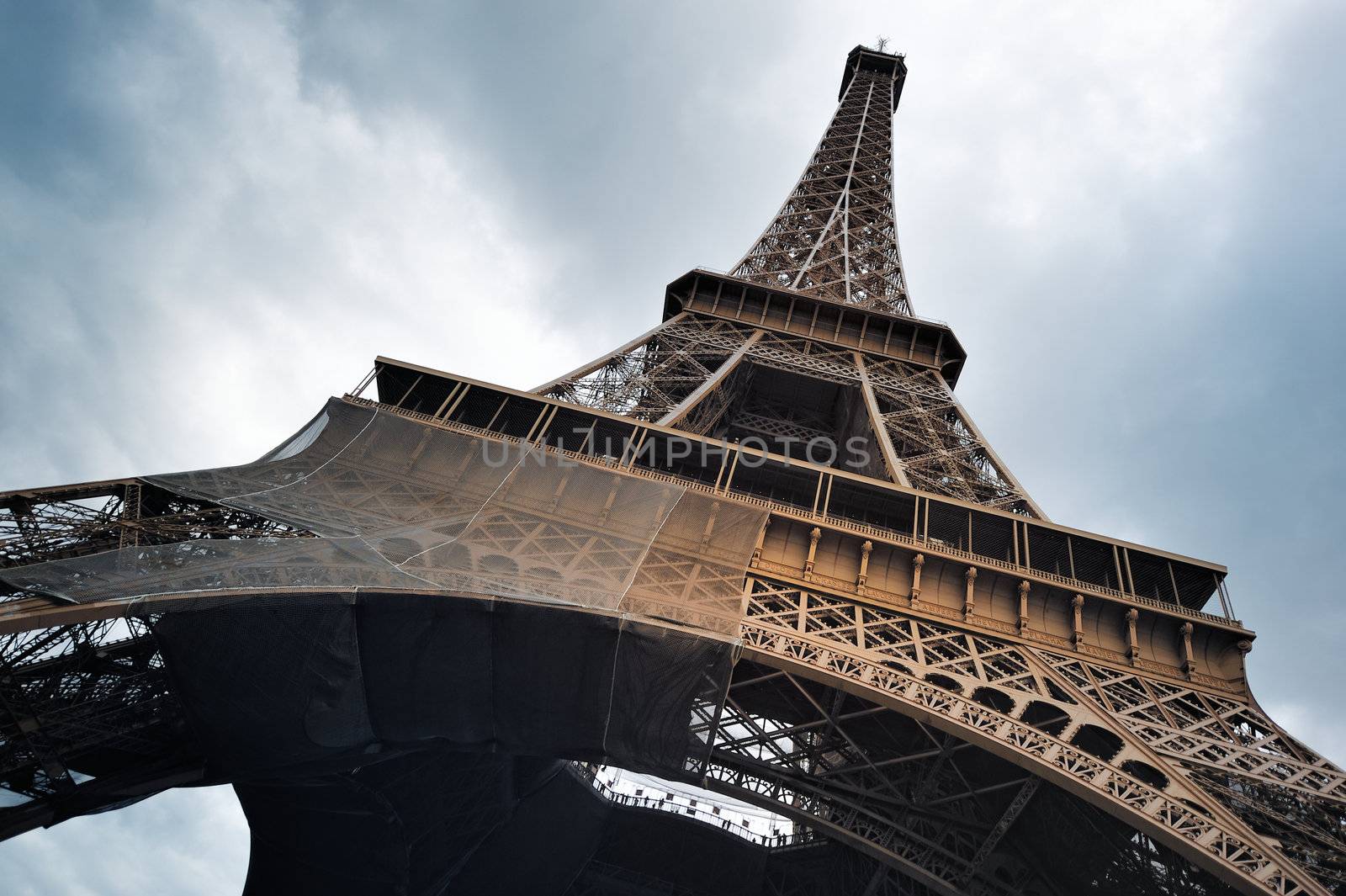 Eiffel tower in lower position. Photo with wide lens