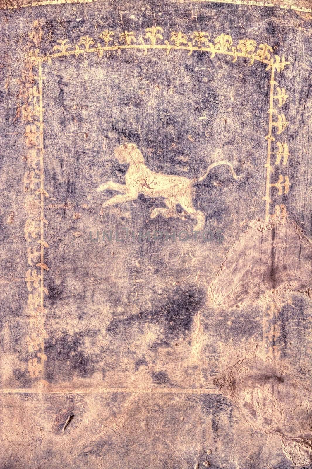 Deatil color image of a fresco from the ancient city of Pompeii.