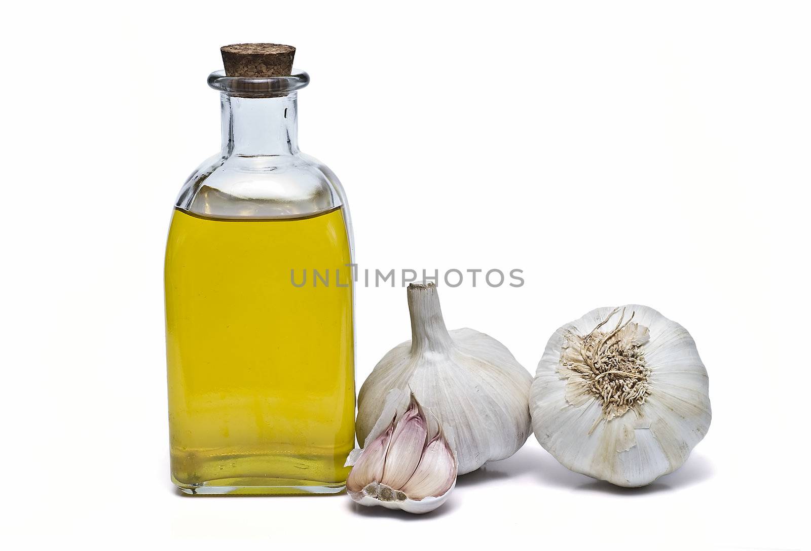 Mediterranean spices and olive oil isolated on a white background.