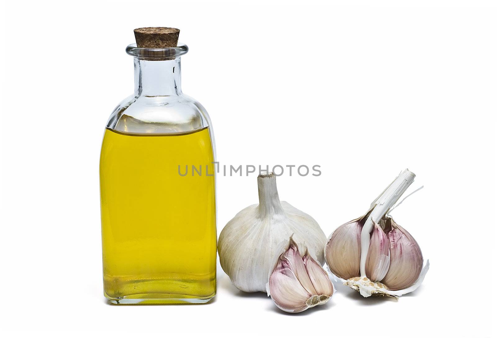 Mediterranean spices and olive oil isolated on a white background.