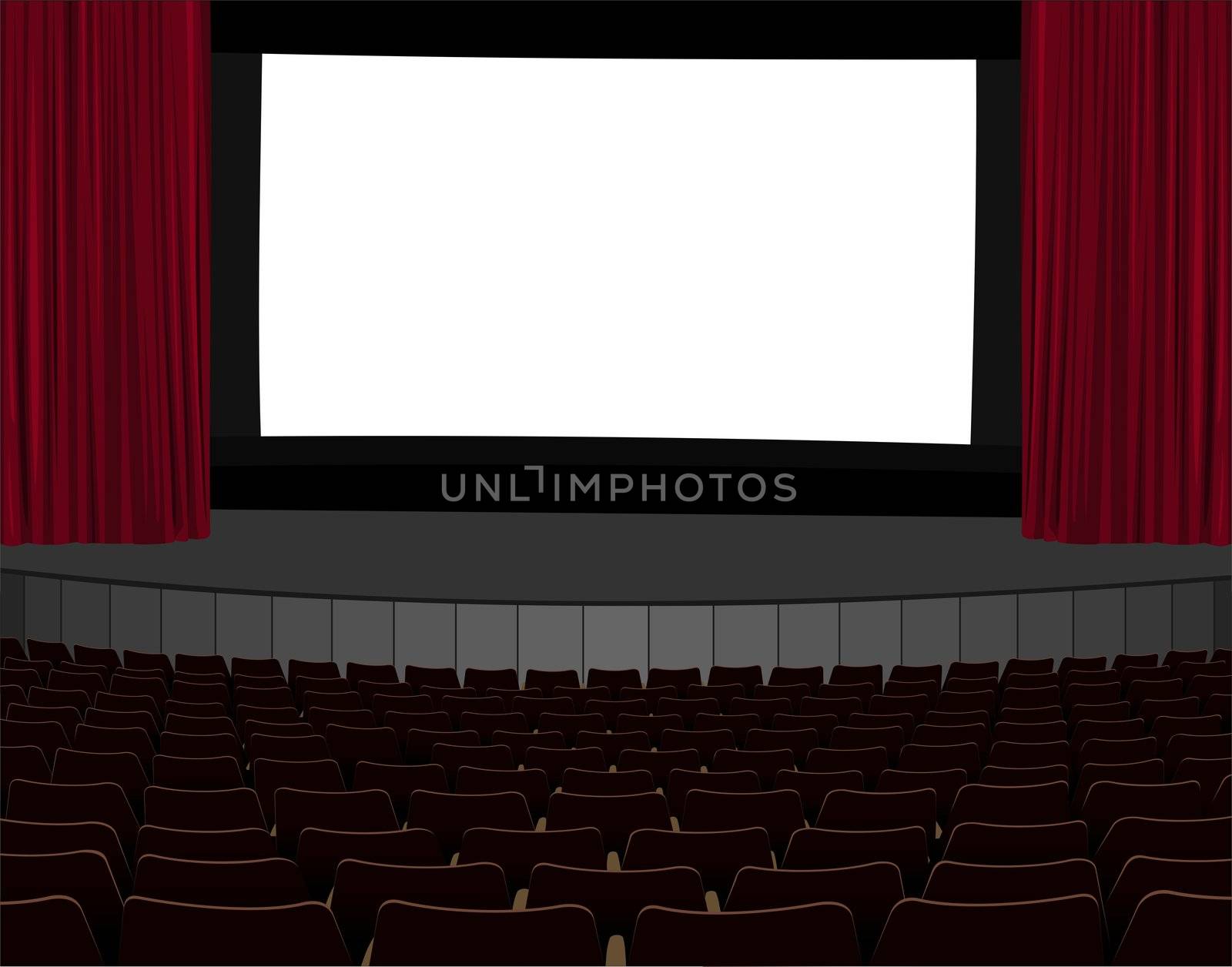 illustration of empty cinema screen in empty cinema hall