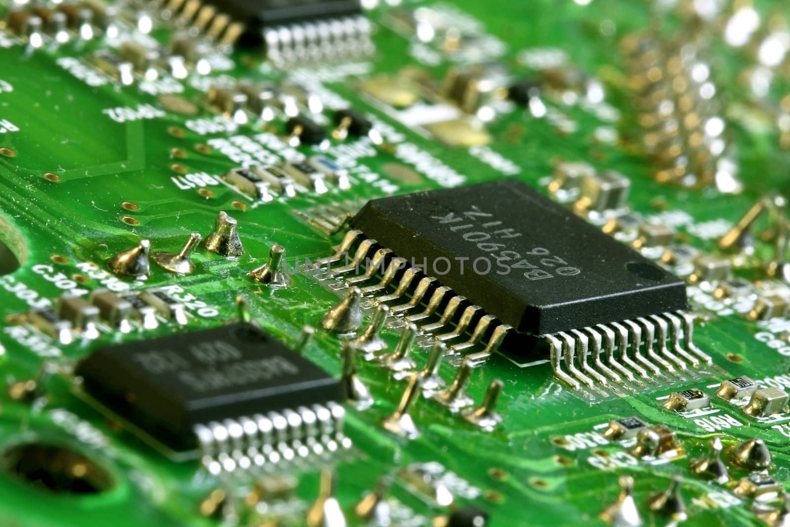 Circuit board with microchips - concept for electronics and components.