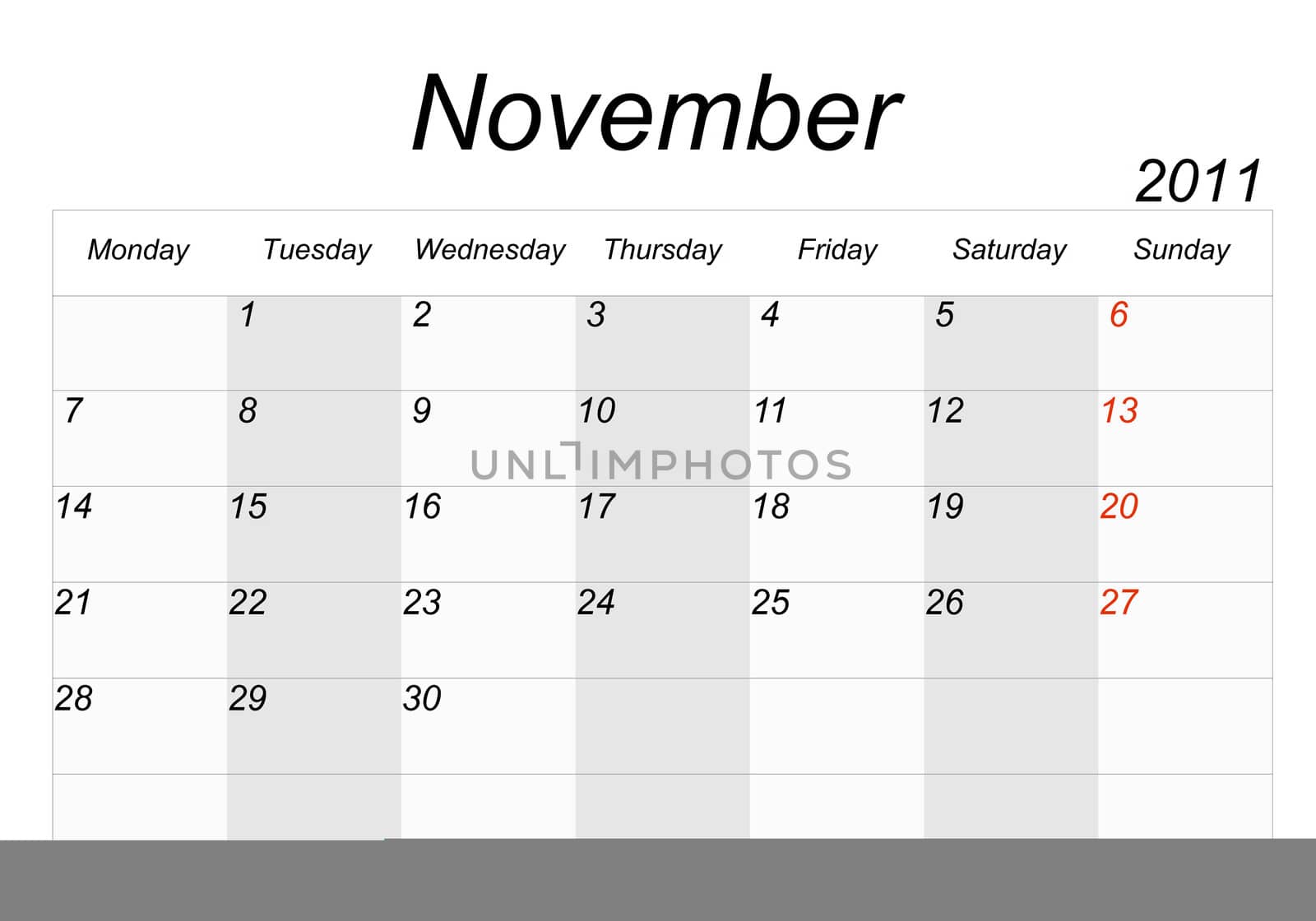 2011 calendar, the month of  November by gitusik