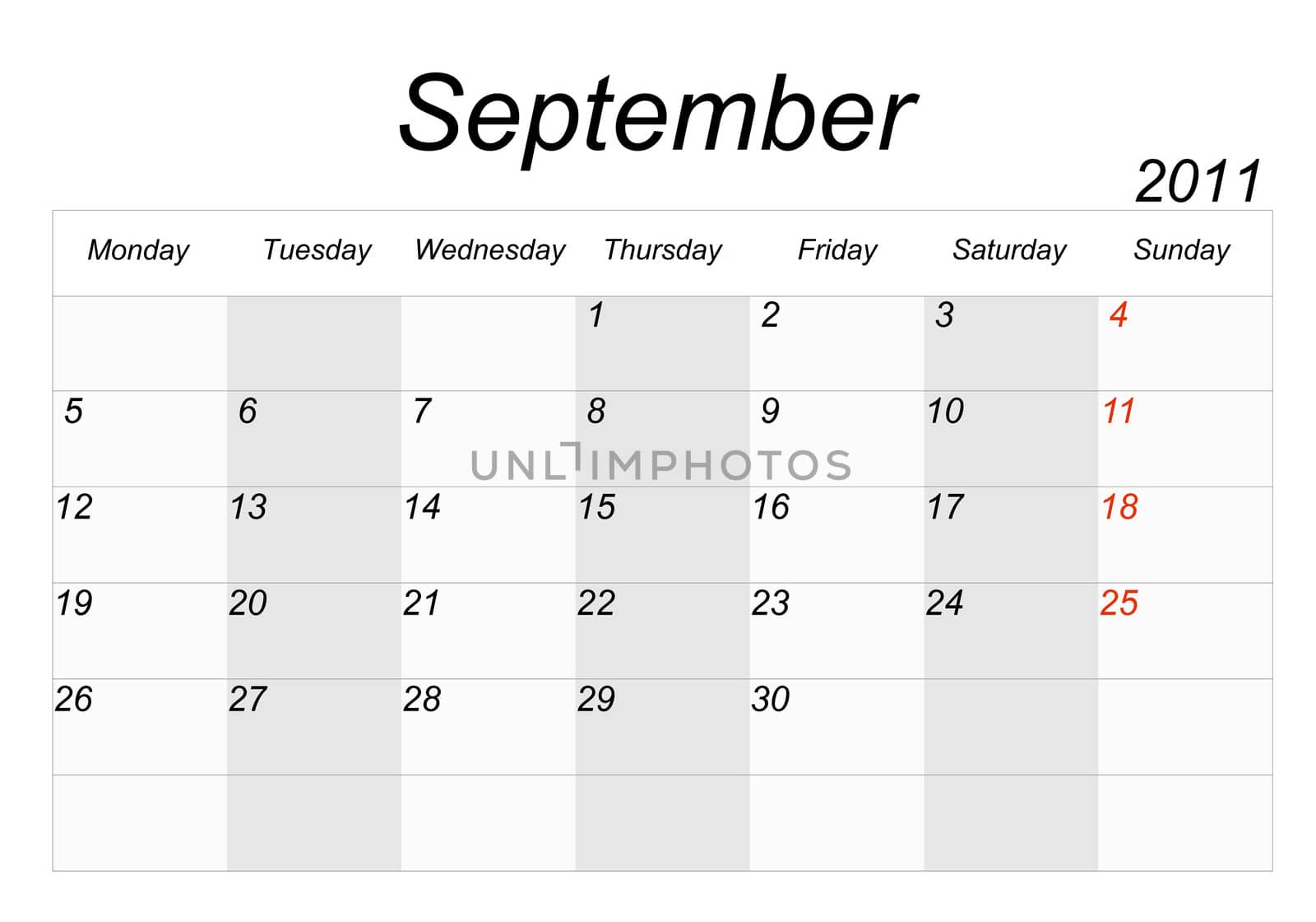 2011 calendar, the month of September by gitusik