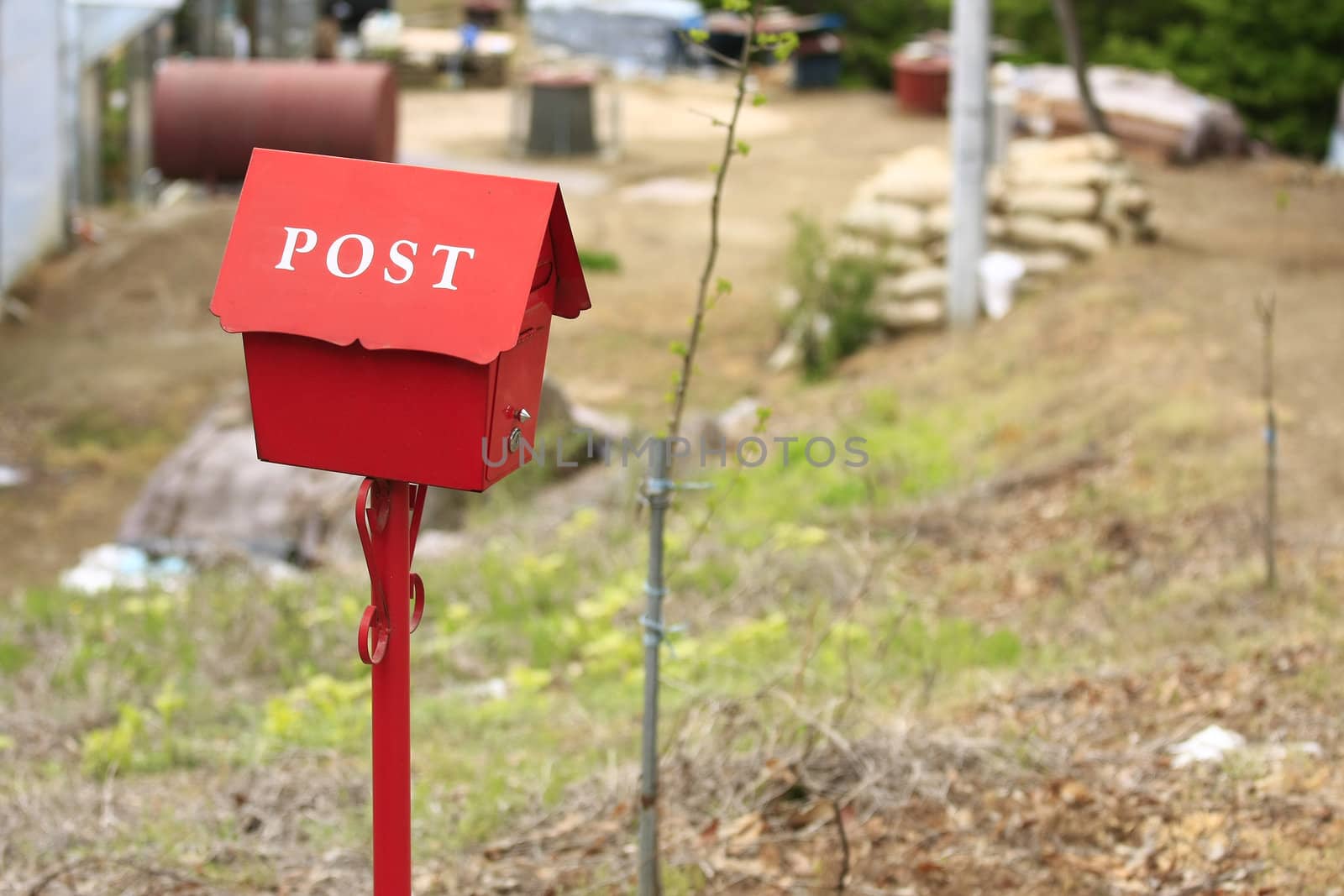 Post mailbox in a rural environment with copy space.