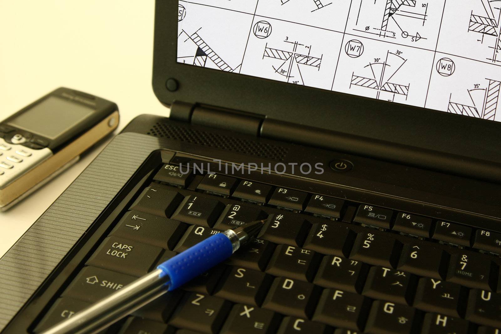 Welding symbol display on a computer laptop - many uses for oil and gas industry.