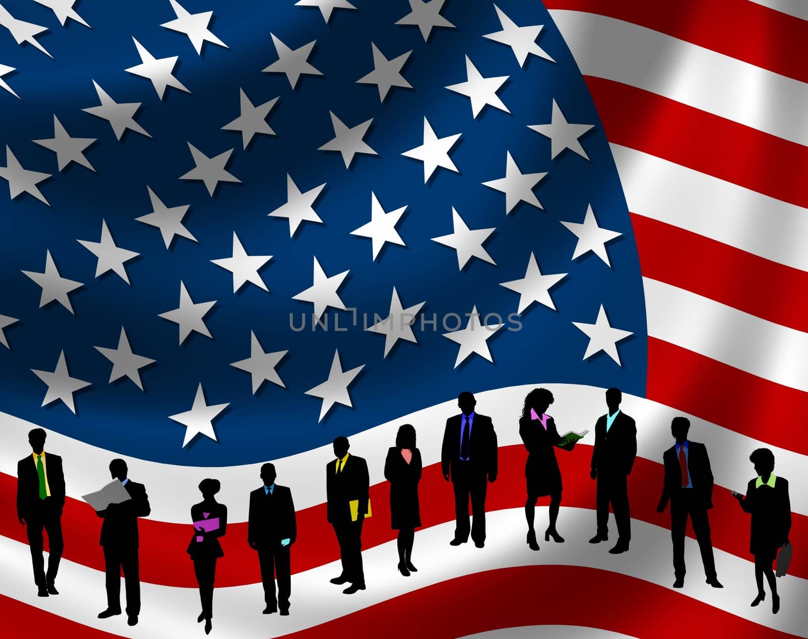 USA Flag with business people by peromarketing