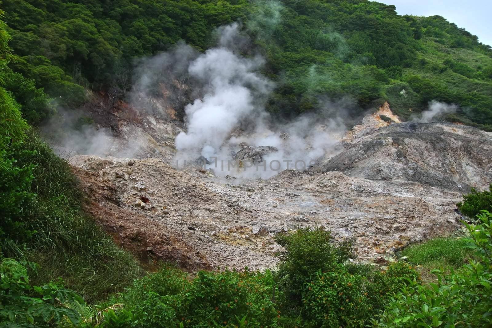 View of the Sulphur Springs Drive-in Volcano near Soufriere, Saint Lucia.