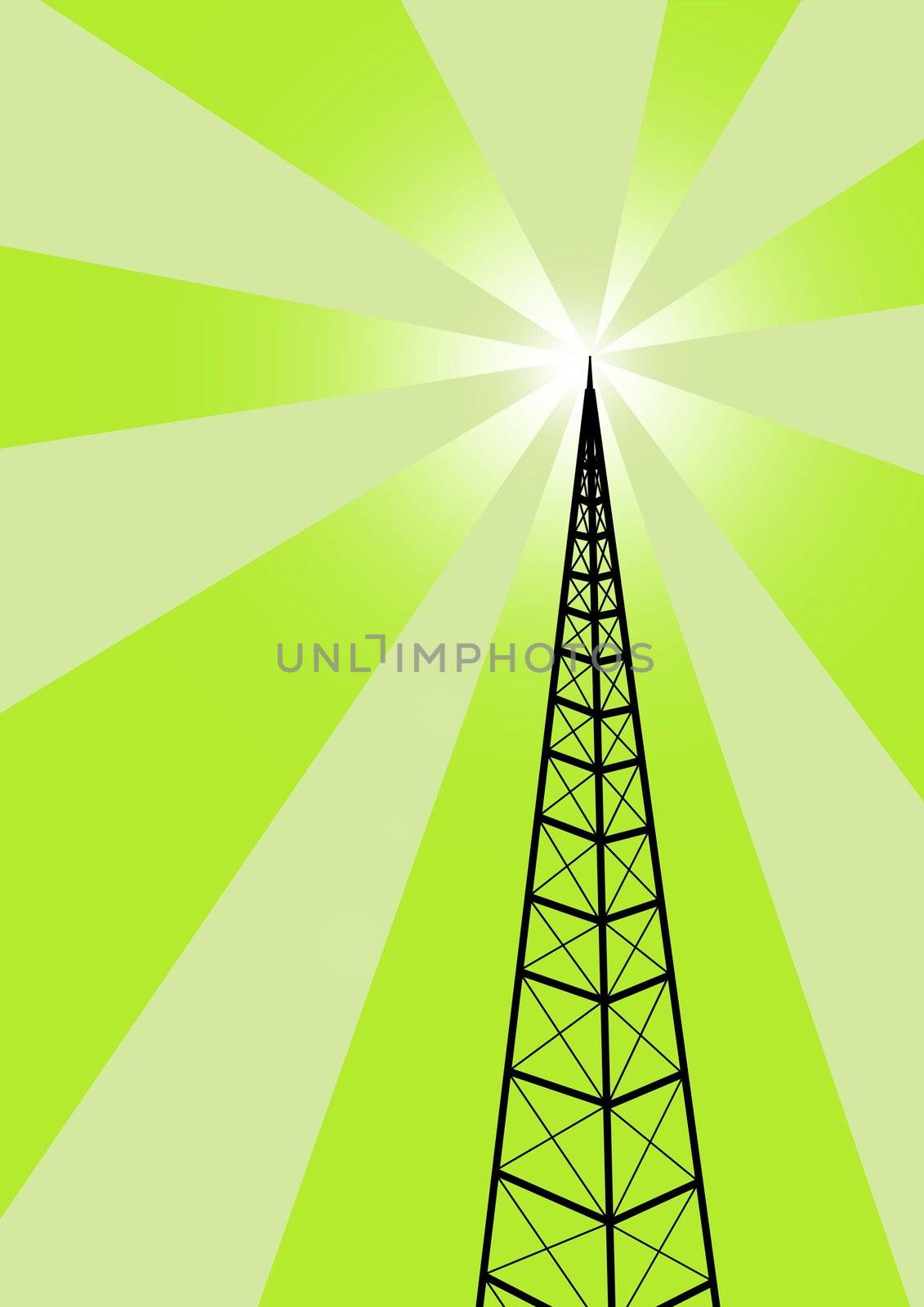 Broadcast tower against a green background