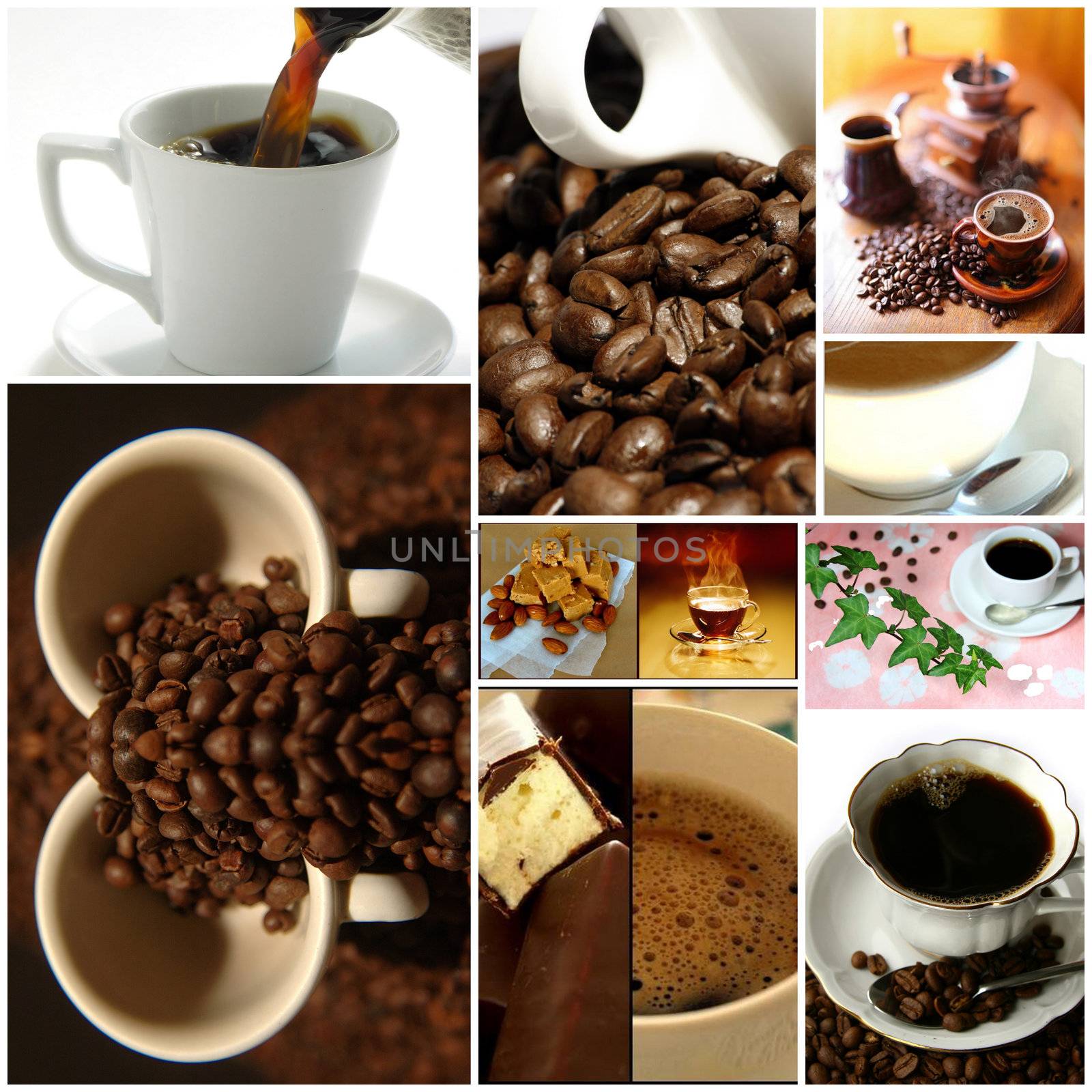 Coffee collage separated with a white line. by Baltus