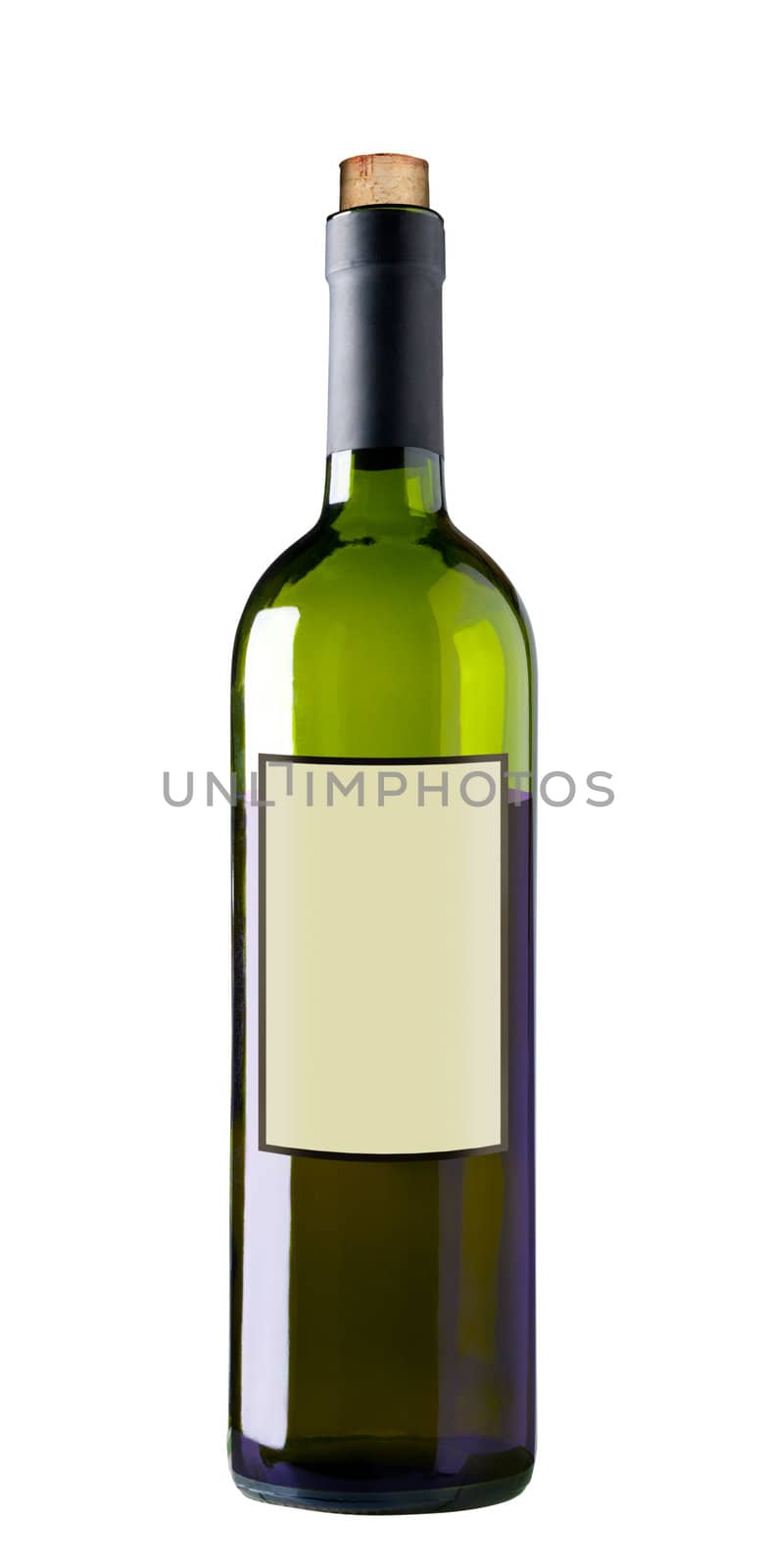 Bottle of red wine isolated on white background, clipping path, with blank label.