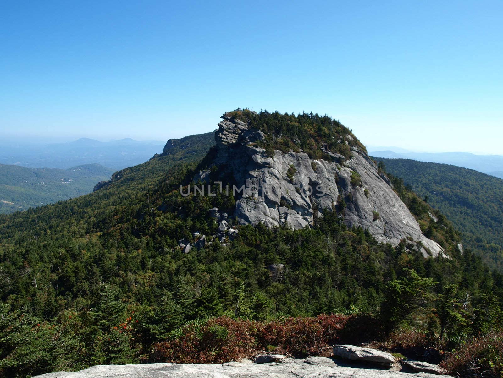 Along the trail at Grandfather mountain in North Carolina, view from McRea Peak