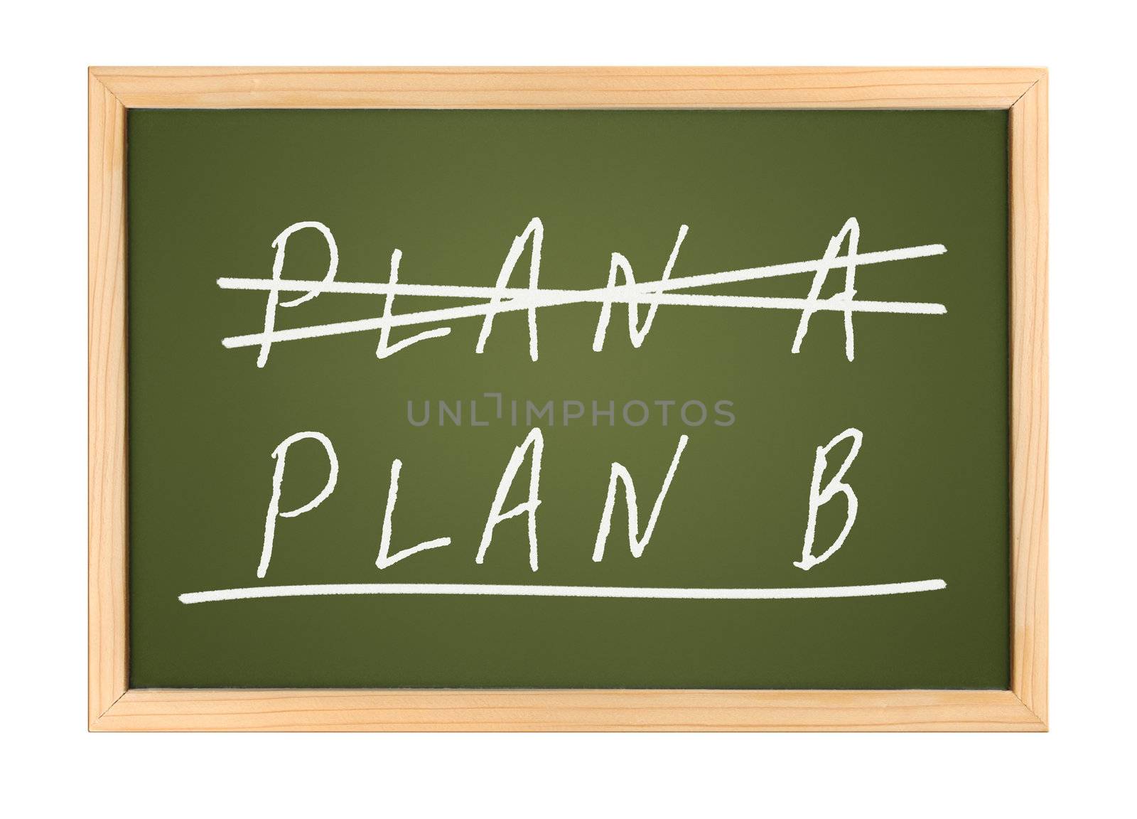 crossing out PLAN A on a chalk board going to do PLAN B