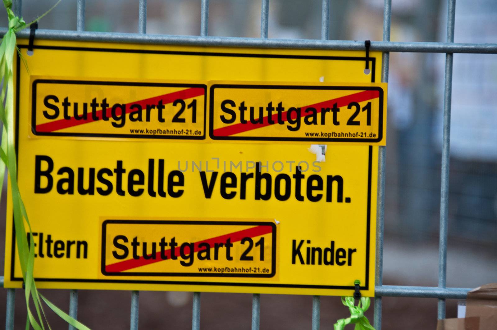 STUTTGART - Oct 09: 150K people protest against the S21 rail project in Stuttgart on Oct 09, 2010 in Stuttgart. S21 station is one of the most expensive and controversial railway projects with regular demonstrations going on. The photo shows the fence of the construction site in the Schlosspark visited and decorated by over 150.000 people during the large protest walk and event in the park.