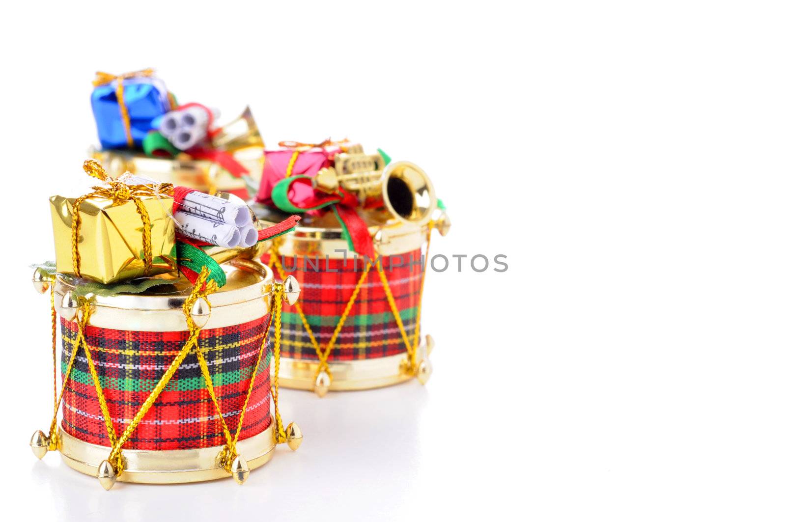 Colorful christmas decoration on a white background.