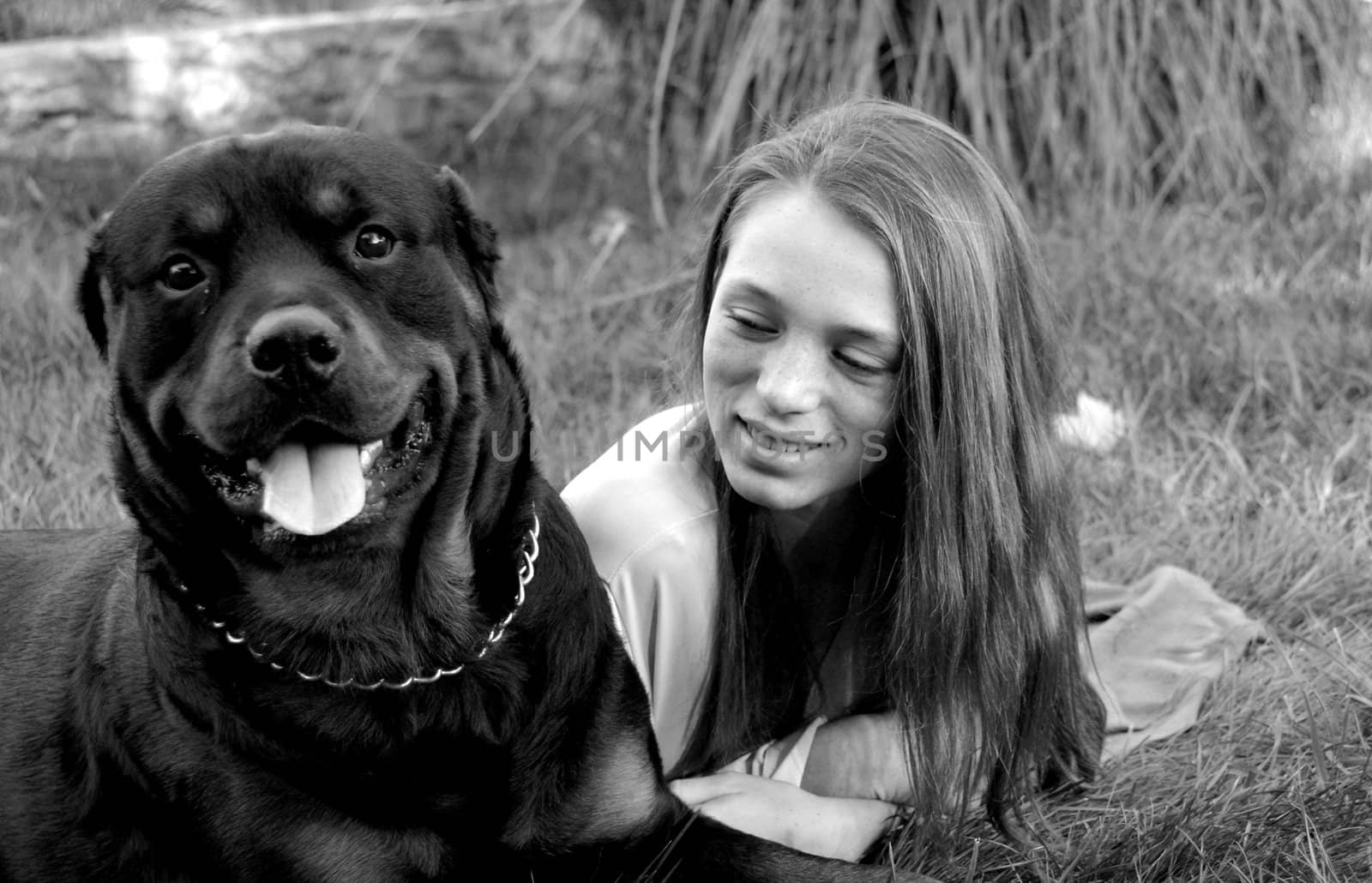 young woman and her best friends rottweiler dog