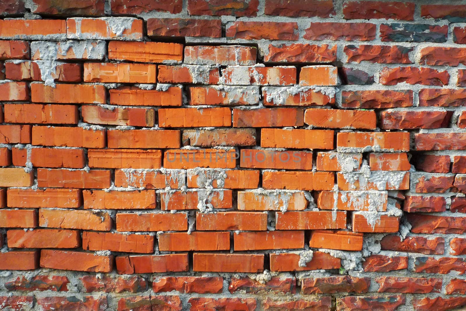 Two different materials of red brick wall background