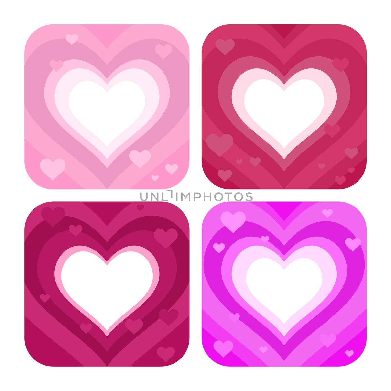 four hears in different colors - pink and purple