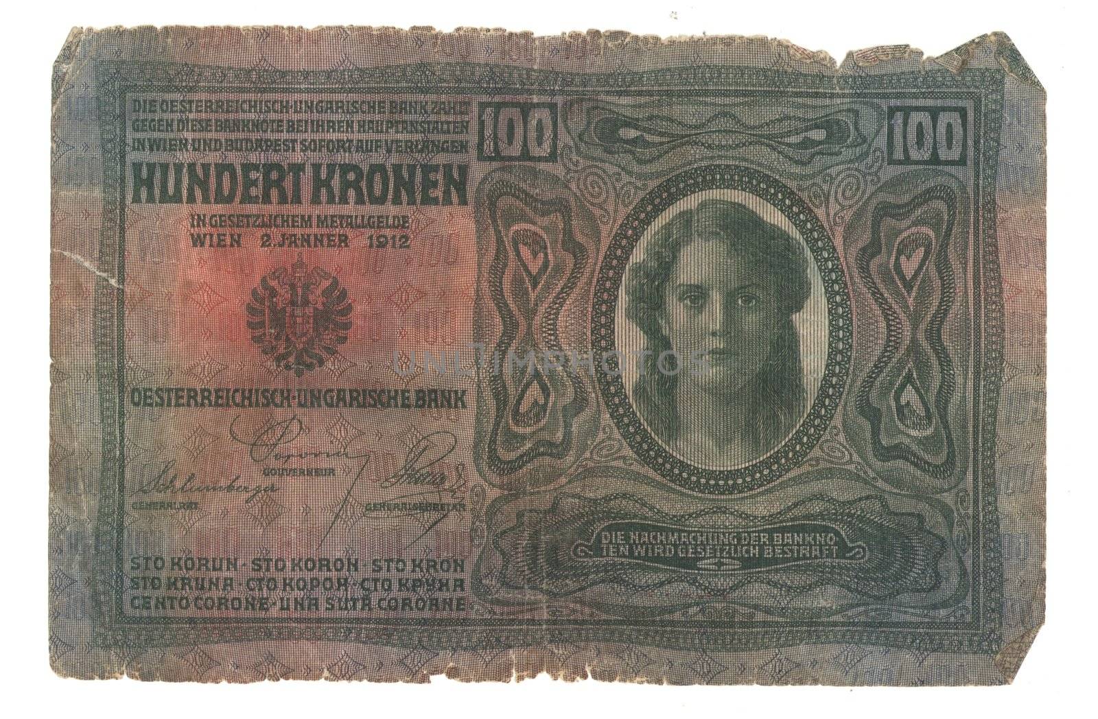 High-resolution picture of very old Hungarian banknote (1912)