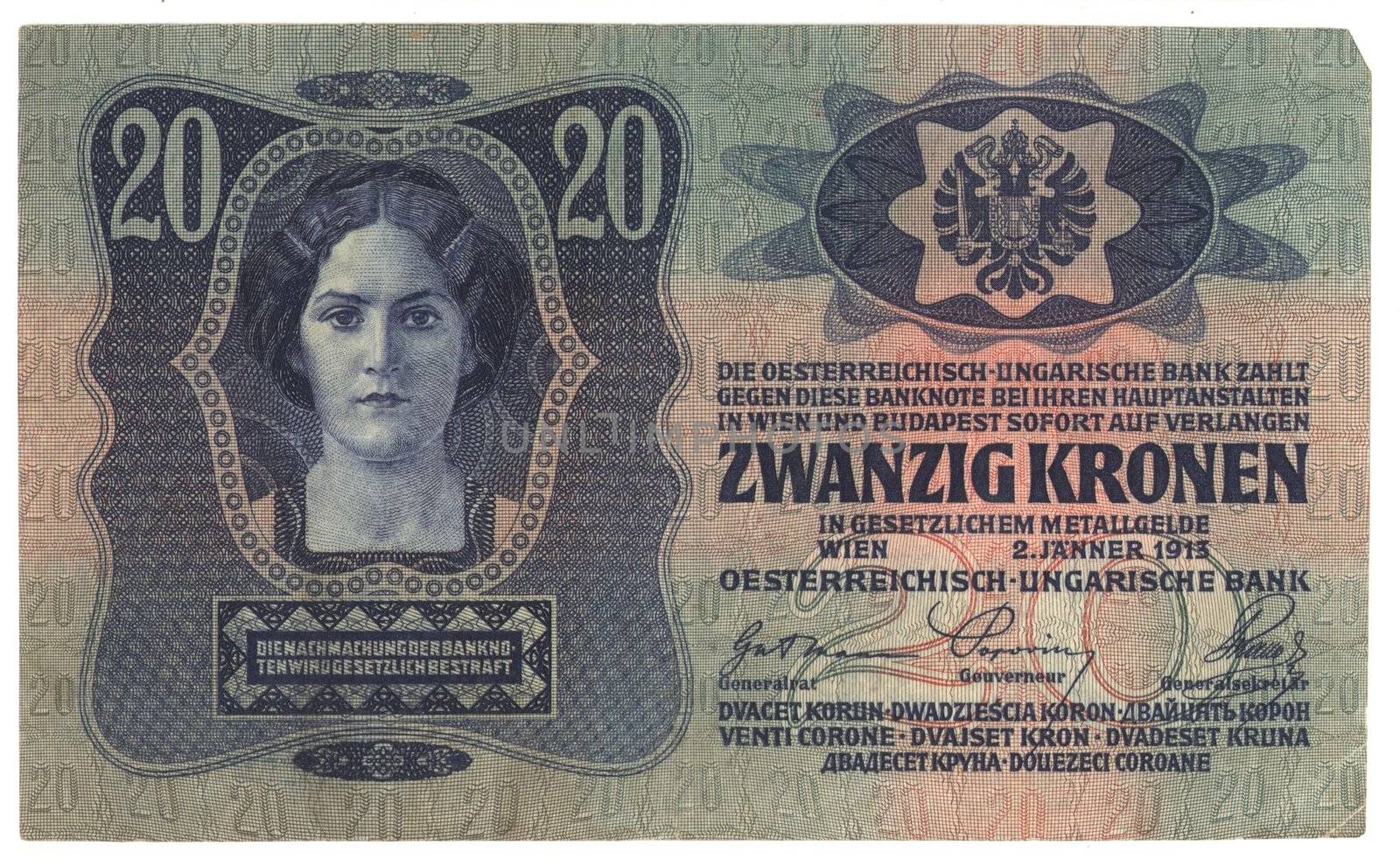 High-resolution picture of very old Hungarian banknote (1913) by DOODNICK