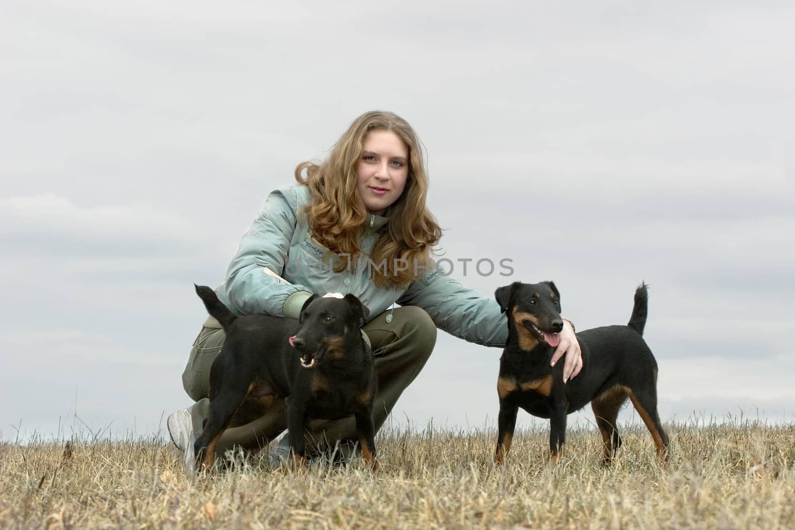 The girl with two dogs by Ohotnik