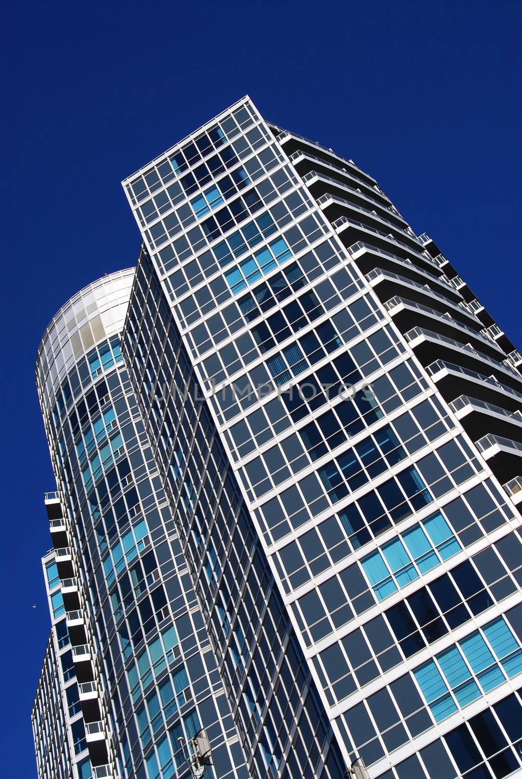 Architectural abstract of modern condo building fragment