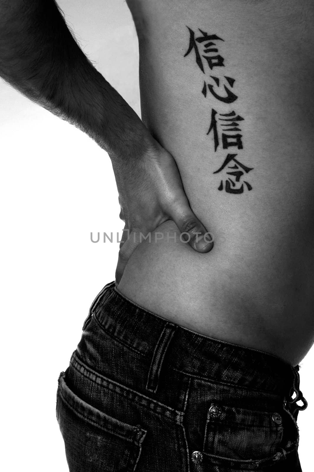 potrait of a chinese tatoo on a torso