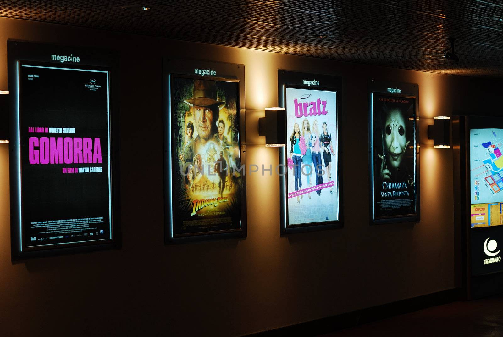 cinema entrance, movie posters