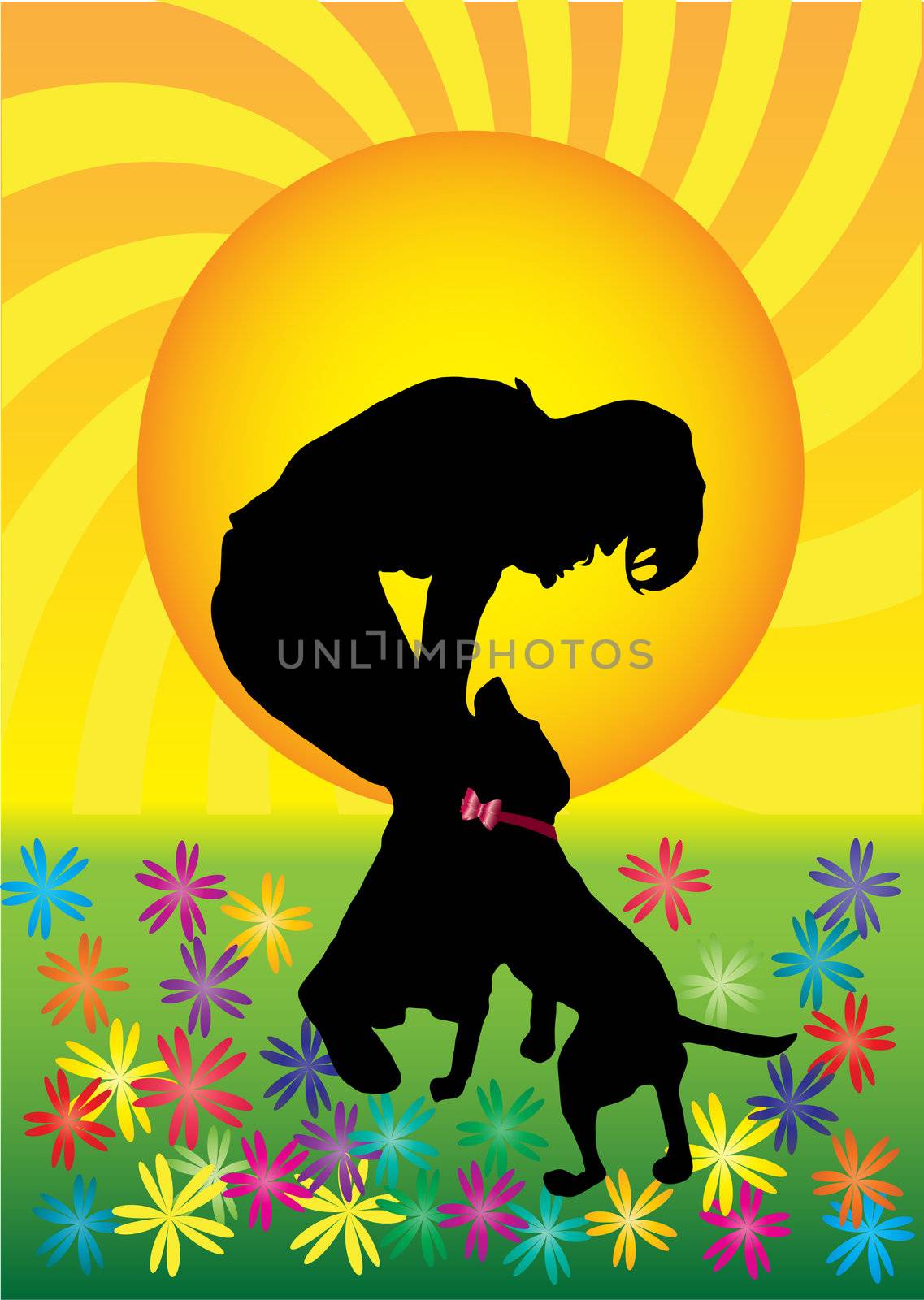 Girl playing with dog