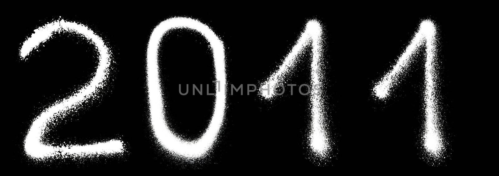 On a black background with white artificial snow drawn to year 2011.