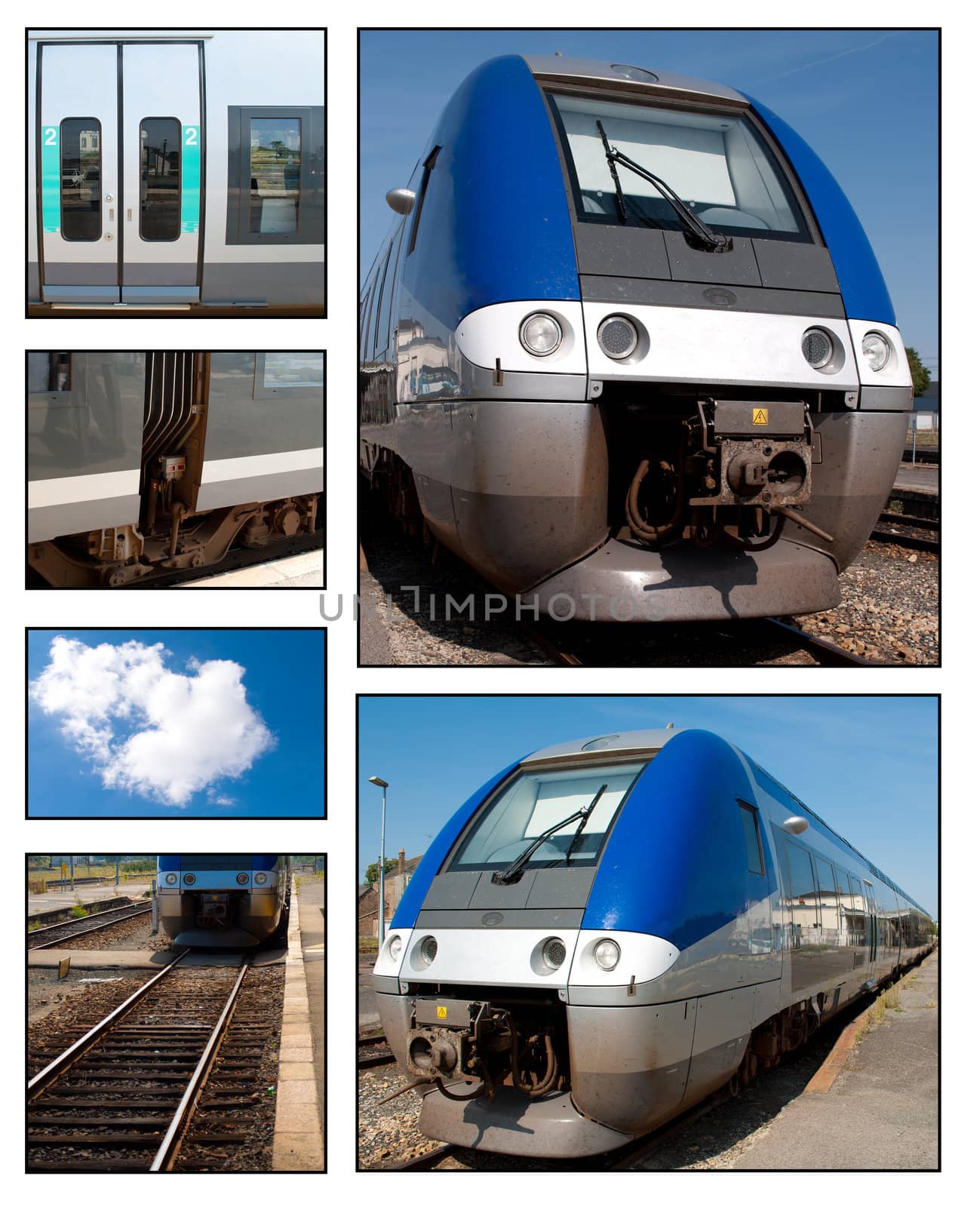 Blue train in a different view montage