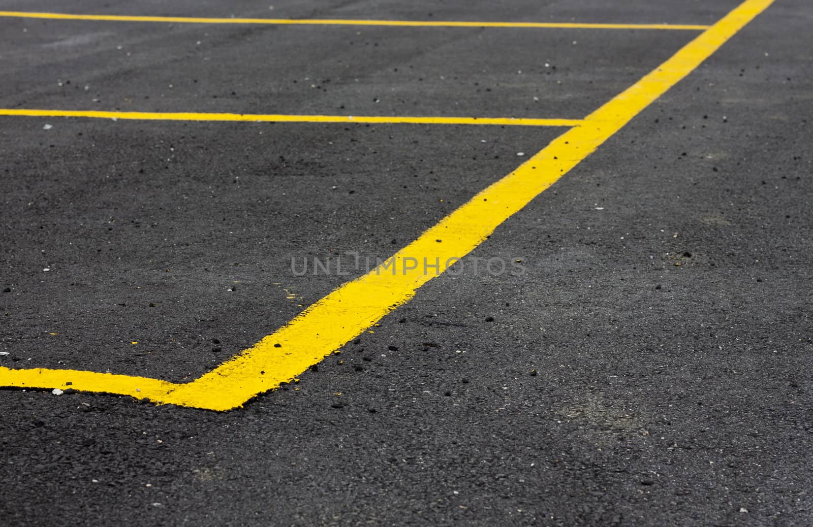 Lines drawn on dark tarmac for parking cars