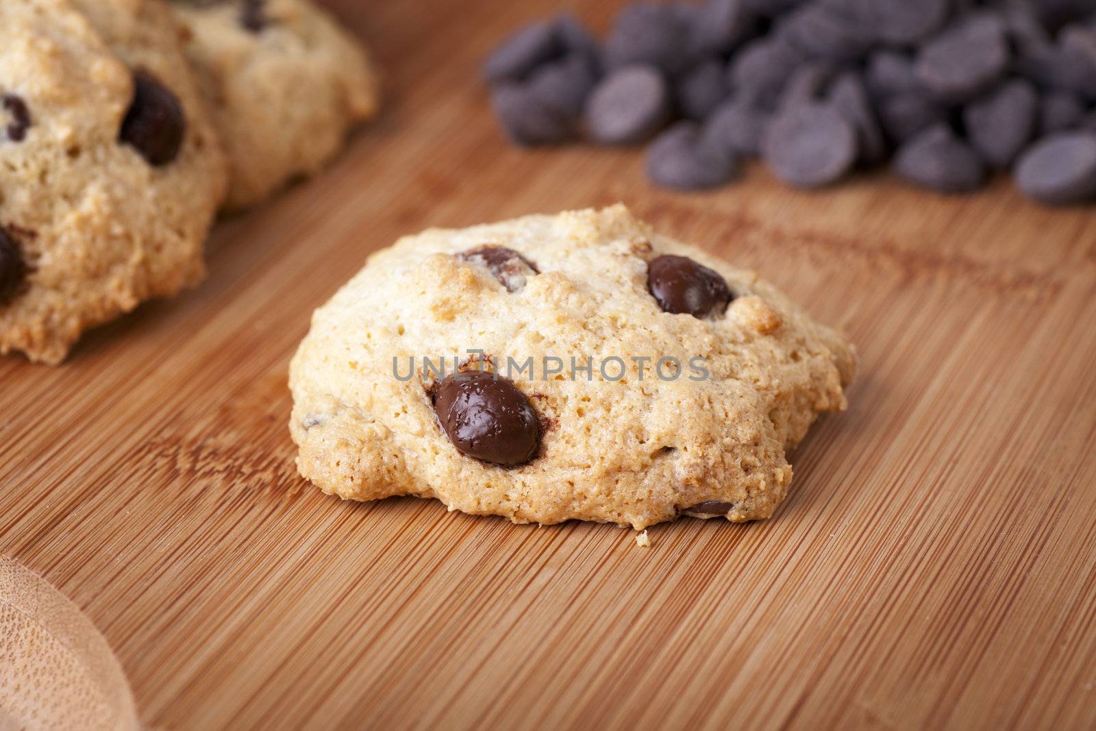 Fresh chocolate chip cookie directly out of the oven.