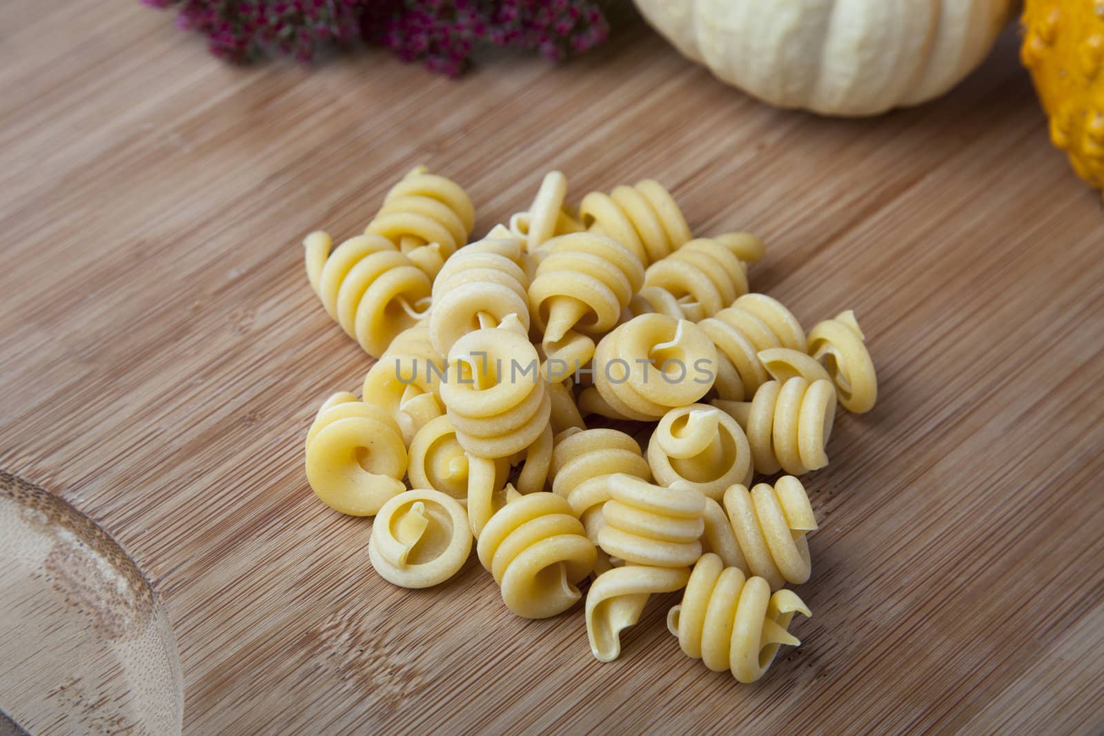 Dried trottole pasta ready for cooking.