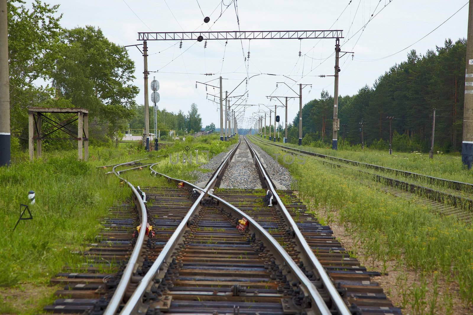 The old railway lines with a switch