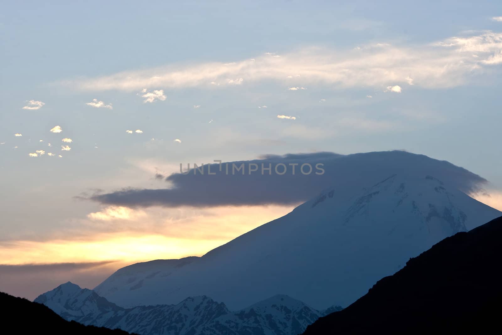 Sunset in Caucasus Mountains, Elbrus, Adilsu june 2010